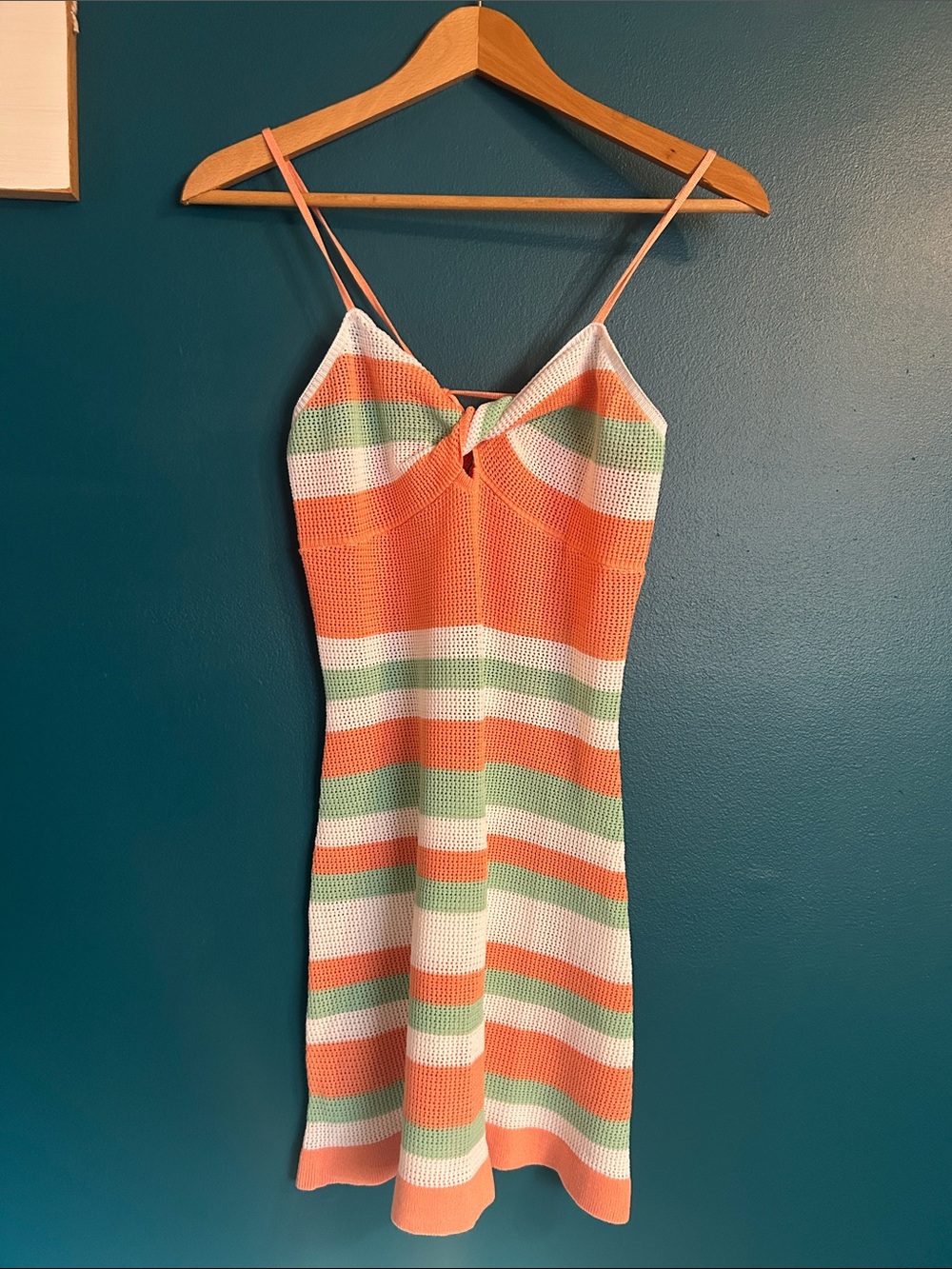 Fashion Nova Coral, Mint & White Striped Mini Dress
